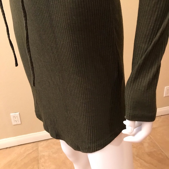 Forever 21 Olive Green Ribbed Mini Dress Lace Up Size Large - Picture 12 of 14